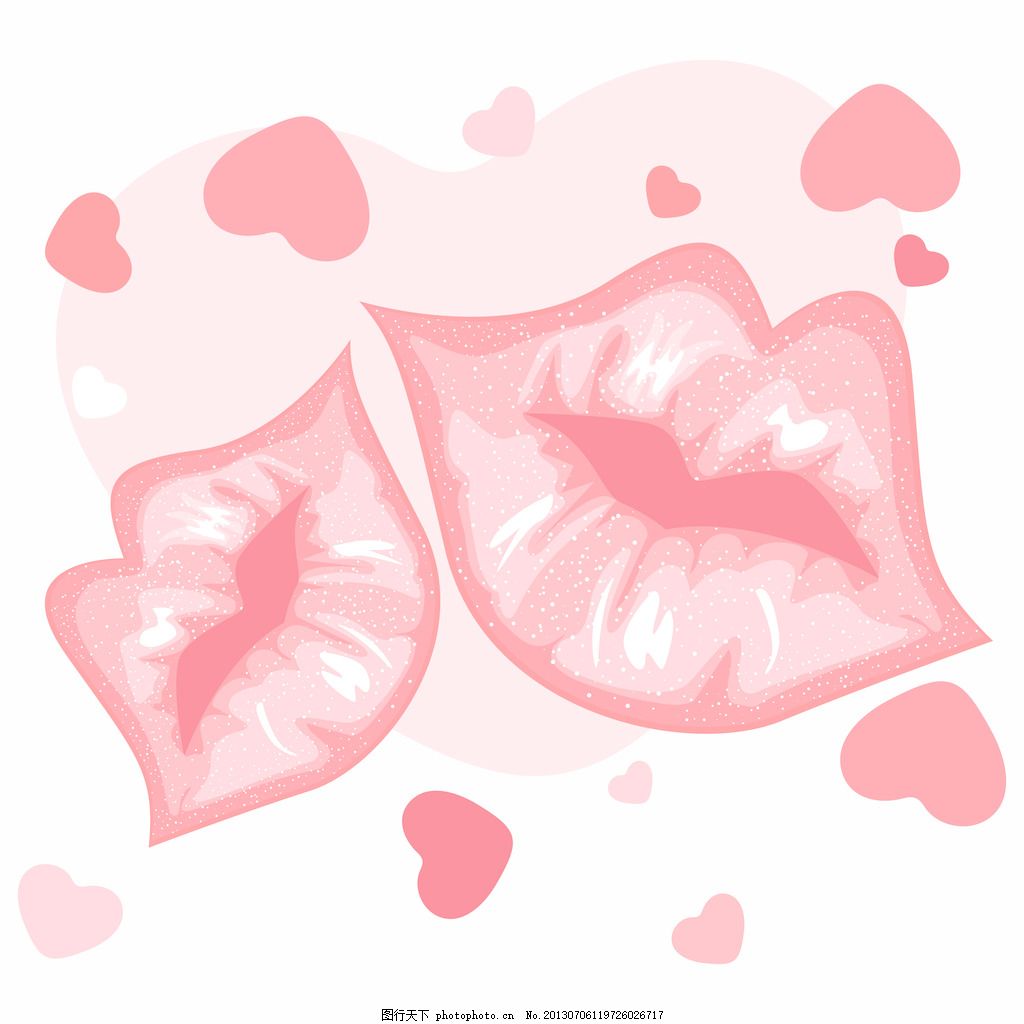 向量的性感的嘴唇与心脏的形状 说明,白色-图行