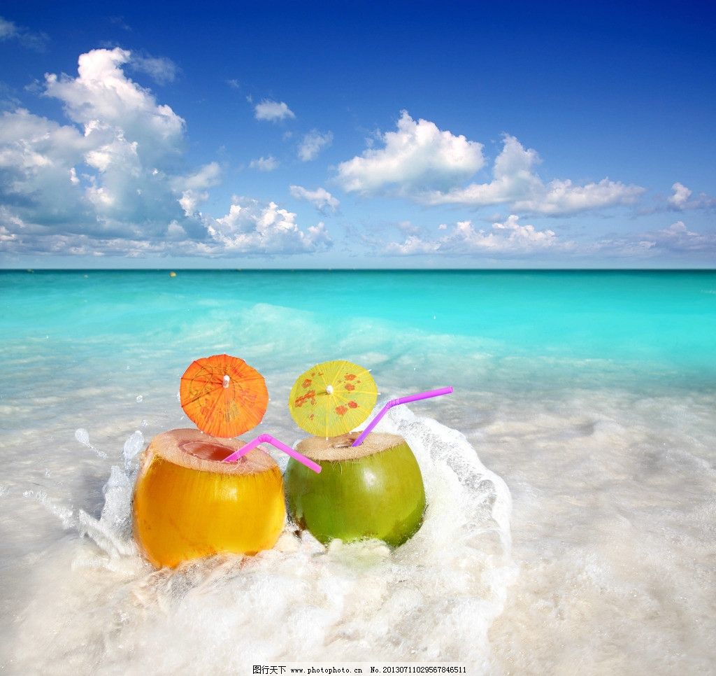 海滩椰果图片,海上 海面 木桥 芭蕉叶 椰子 饮品