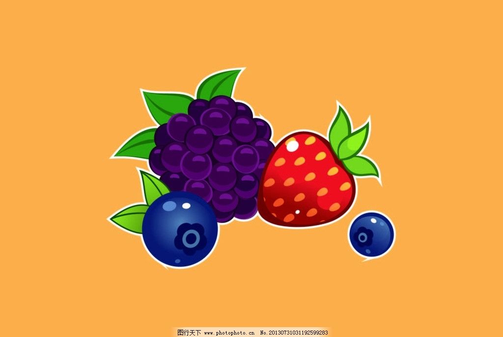 蓝莓草莓葡萄图片,绿叶 水果 四季 红 紫 矢量 餐