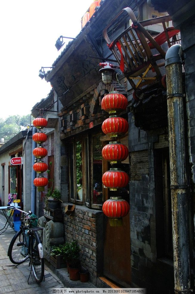 北京胡同 红灯笼 民居 自行车 大门口 旅游风光 建筑摄影 建筑园林图片