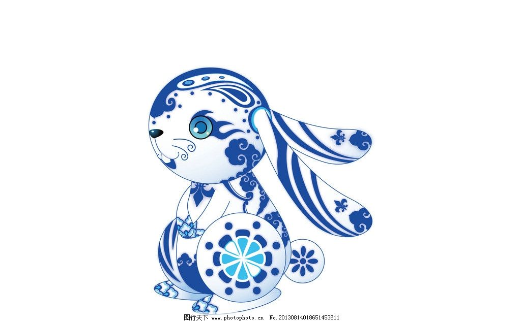 卡通兔 卡通 兔子 漫画 插画 可爱 兔年 生肖 青花 其他 动漫动画