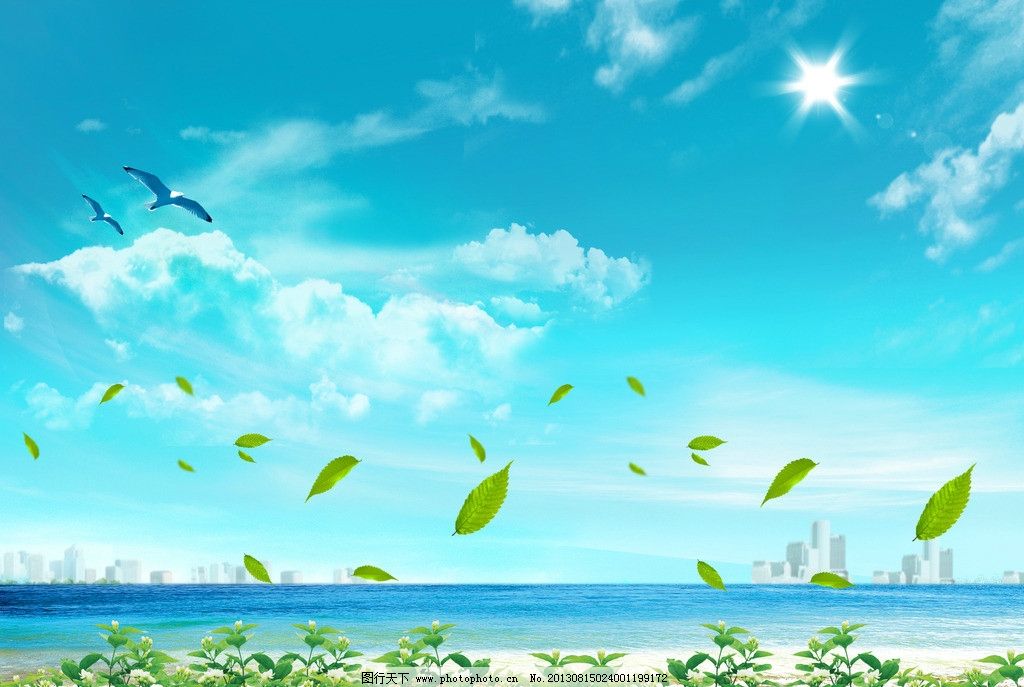 海边蓝天图鸟树叶海边风景白云自然风光自然景观v蓝天300纸盒瓶可乐包装设计图片