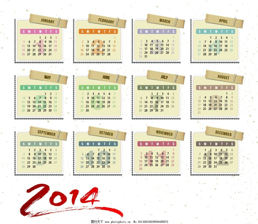 2014年日历 2014 日历 年历 墨点 恰子 英文 广告设计 矢量 eps图片
