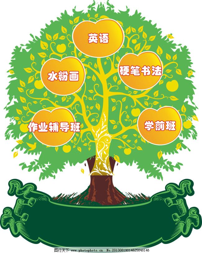 慧树,智慧树免费下载 黄色 绿色 水粉画 心形 英