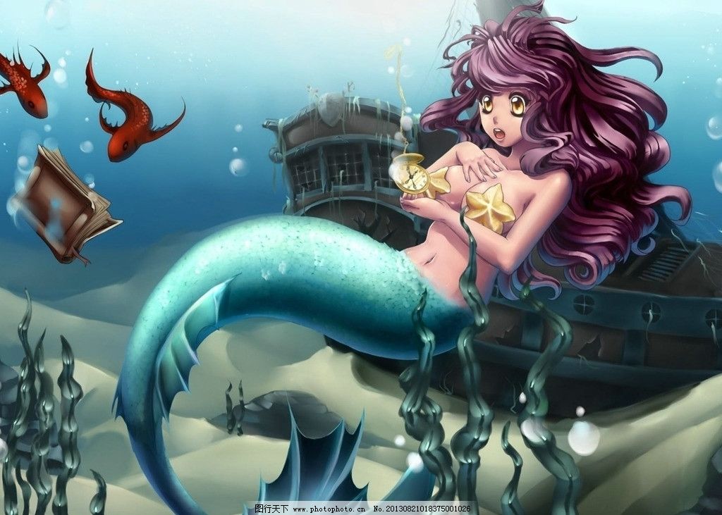 美人鱼 人鱼 幻想 手绘 艺术 绘画 高清壁纸 海里 动漫壁纸 动漫人物