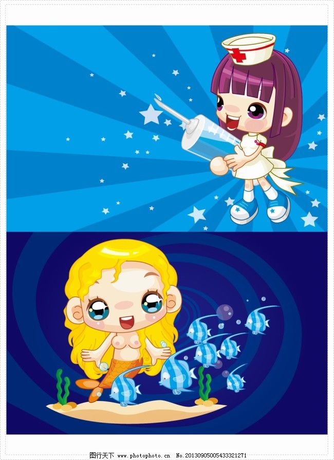 矢量卡通护士MM美人鱼AI素材图片