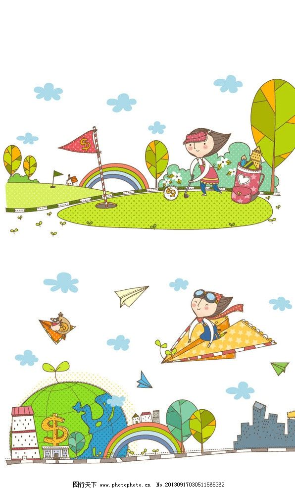 儿童 儿童乐园 卡通 花园 鲜花 花盆 纸飞机 高尔夫 运动 卡通房子 梦境乐园 游乐园 卡通乐园 儿童绘画 卡通插画 卡通人物 卡通形象 铅笔画 梦想天空 铅笔彩色画 幼儿绘画 儿童世界 卡通设计 广告设计 矢量 AI