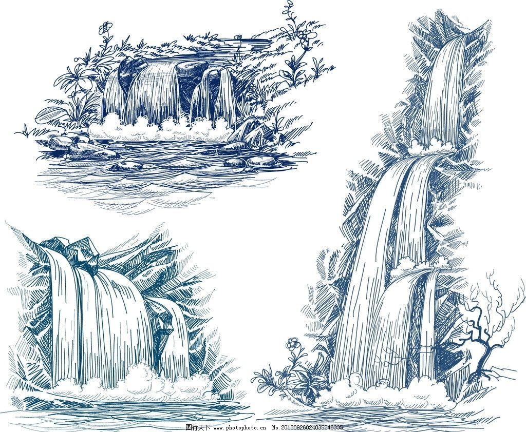 手绘风景 瀑布图片图片